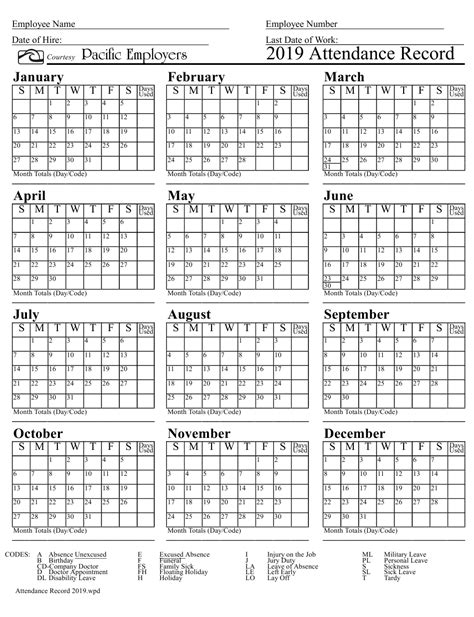 Free Printable Employee Attendance Forms 2021 Calendar Template