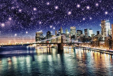 Amazing Night In New York City Stars Above Skyscrapers
