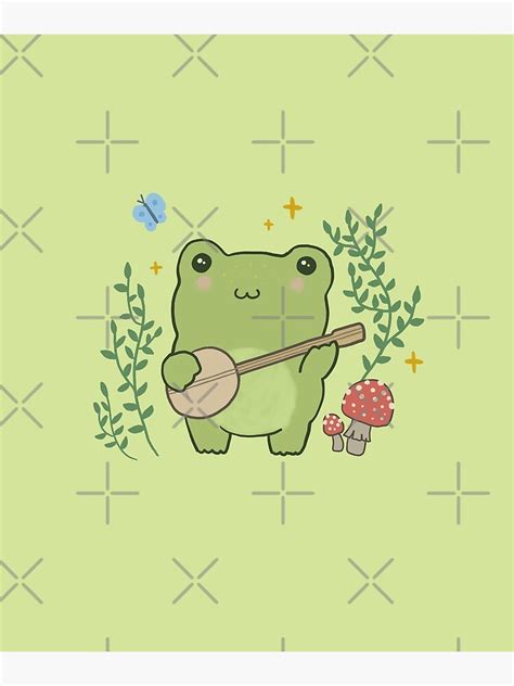 Kawaii Cute Frog Banjo Butterfly Cottagecore Aesthetic Frog Poster My