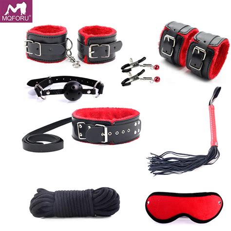 buy 8 pcs set fetish bondage restraint kit erotic handcuffs gag collar whip