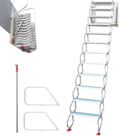 Vevor White 98ft Attic Ladder 12 Steps Loft Stairs Wall Mounted