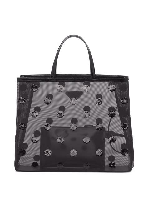 Prada Sequin Embellished Polka Dot Mesh Shopper Bag Farfetch