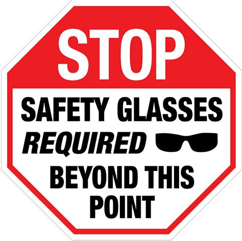 Adhesive Stop Safety Glasses Required Floor Signs