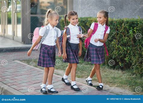 Group Of Elementary School Kids Running At School Stock Image Image