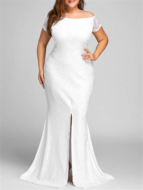 White 3xl Off The Shoulder Slit Lace Plus Size Dress