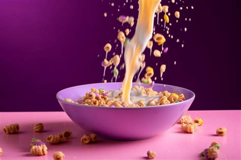 premium ai image a bowl of cereal is being poured into a bowl with