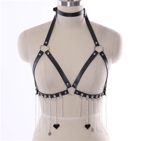 Black Leather Harness Body Chain Accessories Pu Tops Goth Fetish