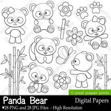 Digital Stamps Digital Paper Album Scrapbooking Clip Art Panda Bear