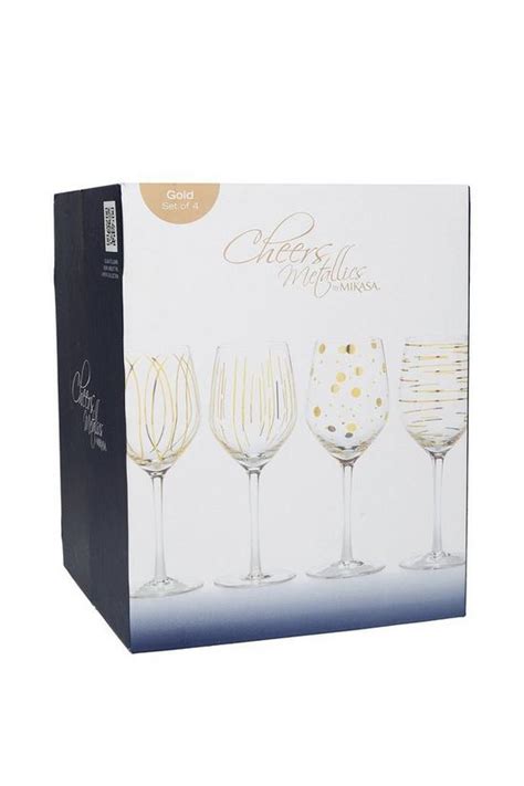 Glassware Cheers Metallic Gold Set Of 4 14oz Wine Glasses Mikasa