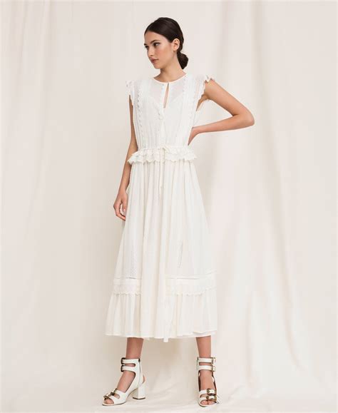 Broderie anglaise long dress Woman, White | TWINSET Milano
