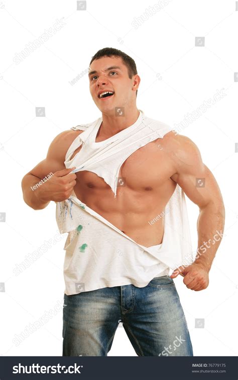 Muscular Man Tearing His Tshirt Stock Photo 76779175 Shutterstock
