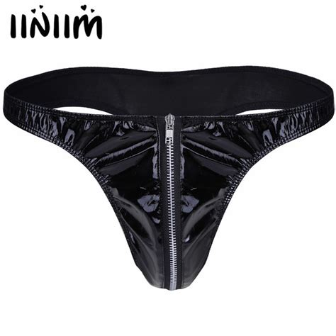 Iiniim Mannen Lingerie Sexy Strings Bikini Ondergoed Lakleer Slips
