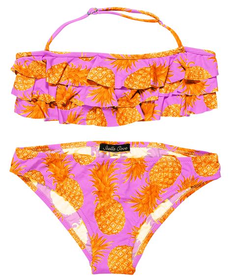 pineapple print in yellow on pink bikini for girls girls beachwear girls pink swimsuit