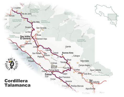 Map Of The Cordillera Talamanca And Valle General Costa Rica