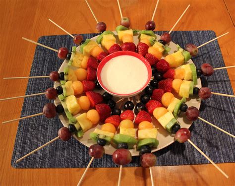 Maybe you would like to learn more about one of these? Festive fruit kabobs with yogurt dip | Rainbow fruit ...