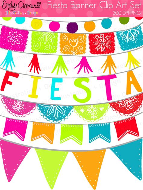 Fiesta Banners Digital Clipart Fiesta Mexican Fiesta Cinco Etsy