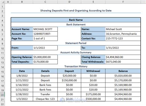 How To Organize Bank Statements In Excel 2 Handy Methods