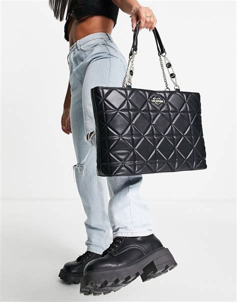 Love Moschino Quilted Tote Bag In Black Modesens
