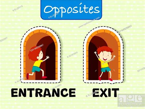 Opposite Wordcard For Entrance And Exit Illustration Stock Vector