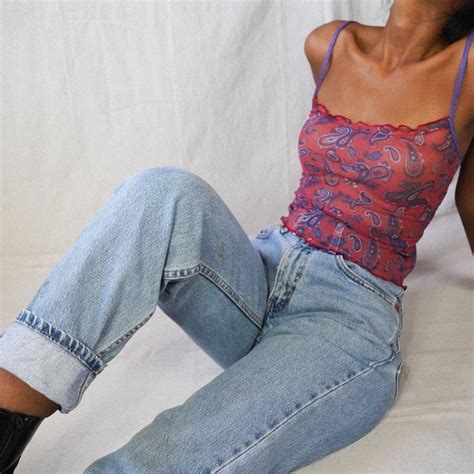 masha and jlynn on instagram “1 sold vintage 90s sheer paisley cami with lettuce edges size xs