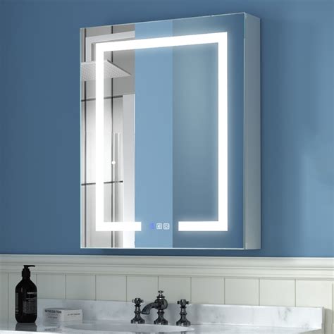 Wellfor Led Lighted Mirrored Bathroom Medicine Cabinet 24 In X 30 In