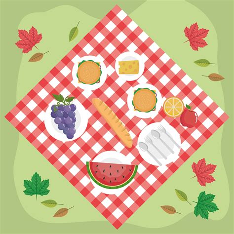 Aerial View Of Food On Picnic Blanket 670457 Vector Art At Vecteezy
