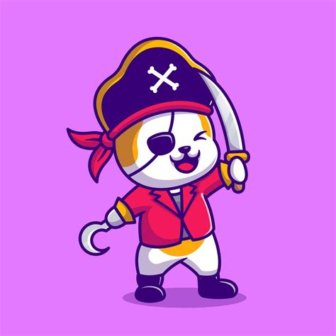 Cute Cat Pirate With Sword Cartoon Vector Icon Illustration Animal