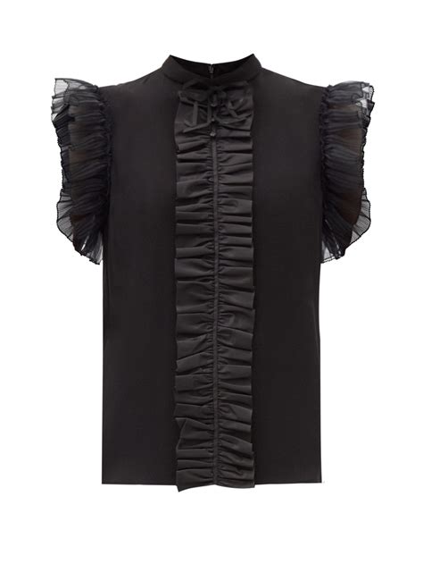 Gucci Ruffled Silk Blouse In Black Lyst