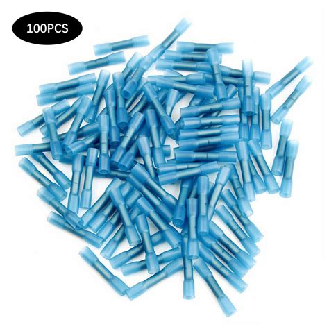 100pcs 14 16 Gauge Blue Awg Heat Shrink Butt Splice Wire Connectors