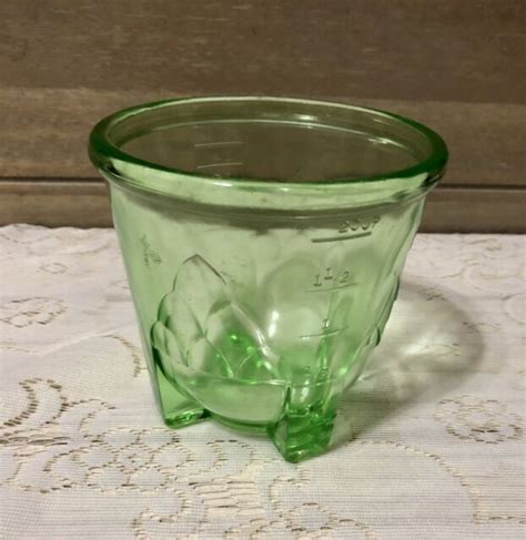 Vintage Green Uranium Vaseline Glass Footed Cup Measuring Bowl Ebay