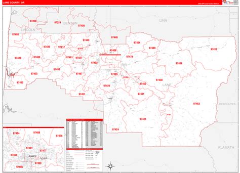 Lane County Or Zip Code Wall Map Red Line Style By Marketmaps Mapsales