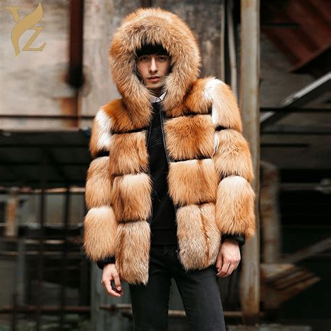Genuine Fur Red Fox Fur Coats For Men Outerwear Real Fox Fur