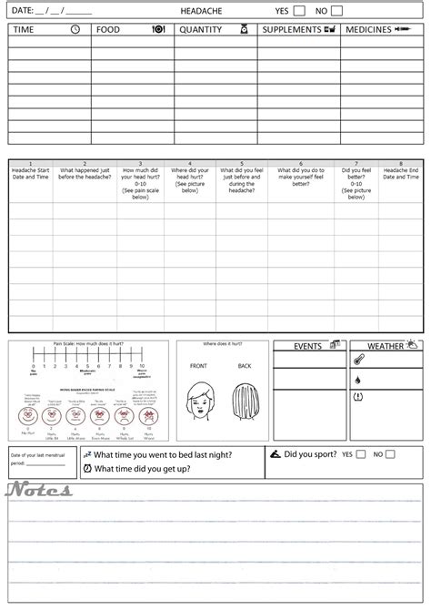 Printable Migraine Diary Template Business Psd Excel Word Pdf