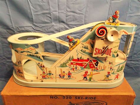Super Rare 1950s Vintage Chein And Co Ski Ride Tin Toy With Box Nice