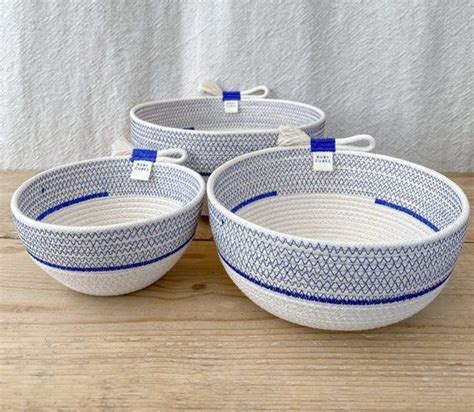 Handmade Rope Vessels In Blue Three Sizes Stitched With Etsy Coiled