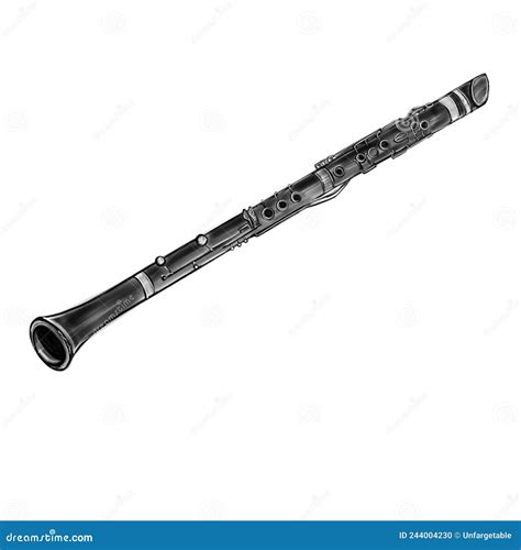 Vector Hand Drawn Black And White Illustration Of Clarinet Musical