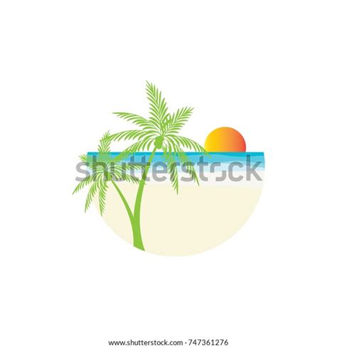 Beach Logo Design Coconut Trees Sunset Stock Vector Royalty Free