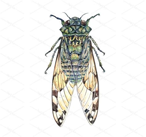 Watercolor Cicada Insectwatercolor Illustration Cicadas Etsy