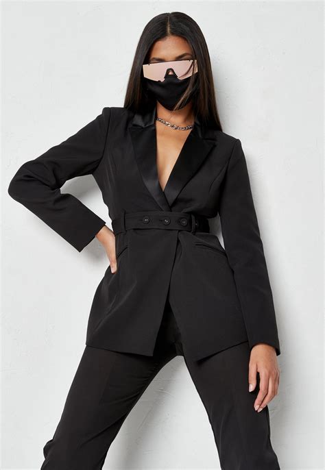 Black Co Ord Tailored Open Back Belted Blazer Missguided