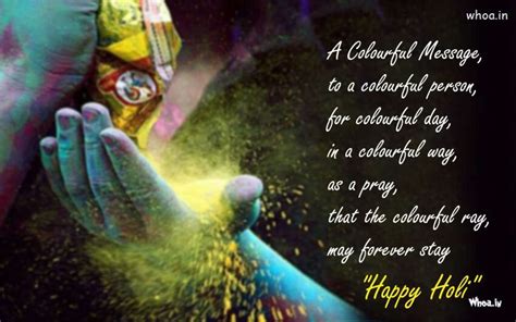 Happy Holi Day Message With Colorful Powder On The Face And Hands In