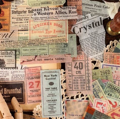 60 Piece Vintage Newspaper Sticker Set Cute Scrapbooking Etsy