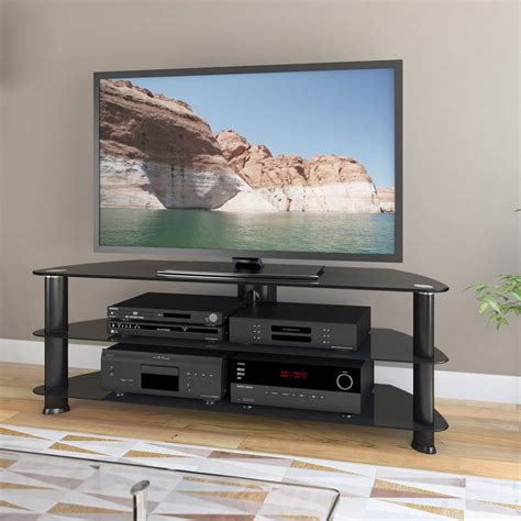 Corliving Laguna Satin Black Corner Tv Stand For Tvs Up To 60