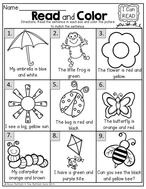 Read And Colorsimple Sentences For Early Readers Kindergarten