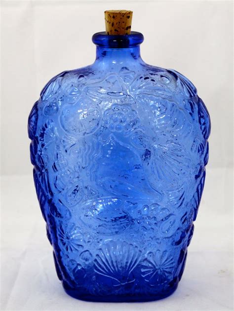 Vintage Cobalt Blue Glass Bottle With Seashell Design From Etsy