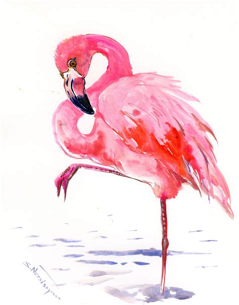 Flamingo Art Original Watercolor One Of A Kind Watercolor Painting