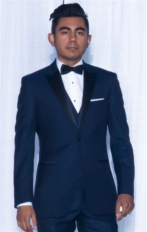 Navy Blue Tuxedo With Matching Vest And Black Satin Bow Tie Tux Shop