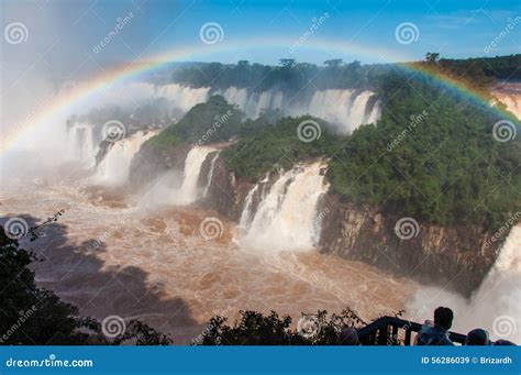 Rainbow Over Gorgeous Waterfalls Of Iguazu Brazil Stock Image Image