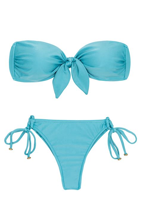 Sky Blue Bandeau String Bikini With A Front Knot Orvalho Bandeau Micro Rio De Sol