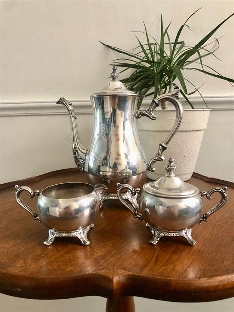 Vintage Wm Rogers Silver Plated Tea Set Tea Pot Creamer Etsy