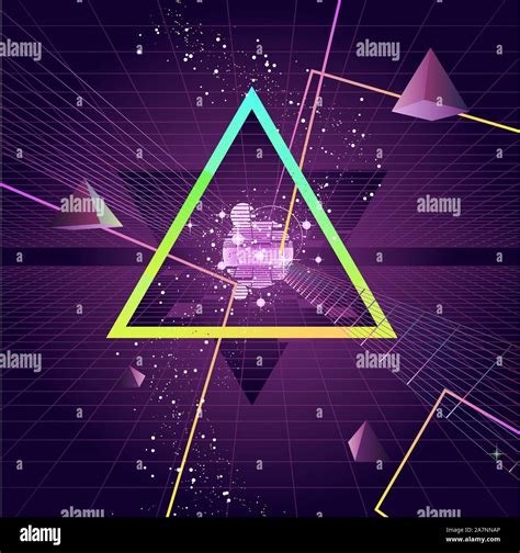 Triangle Pyramid Futuristic Retro 80s Style Background Vector